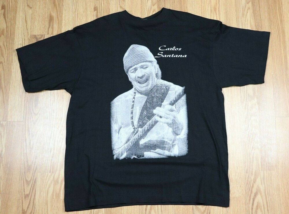 Carlos Santana Guitar Portrait T Shirt Men's XL Black Silver Edition Graphic Tee